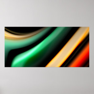 Poster Lignes lisses Abstraites en soie sur noir, multico