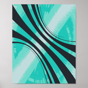 Poster Lignes noires courbes sur fond cyan