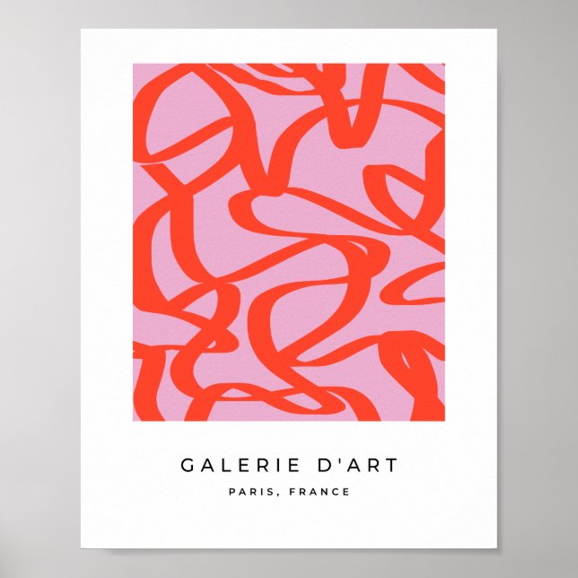 Poster Lignes roses rétro Formes de pinceau Abstraites mo (Devant)