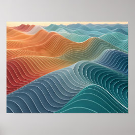 Poster Lignes topographiques ondulées en 3D