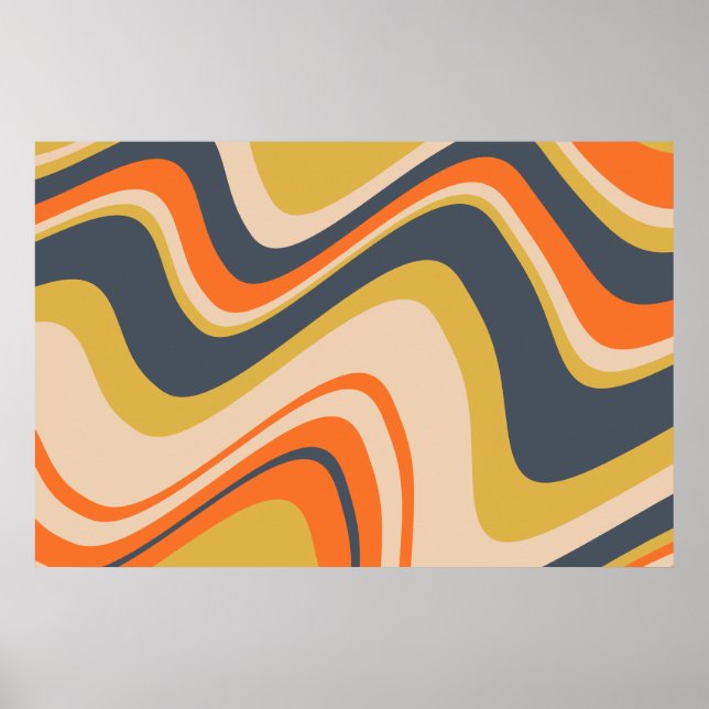 Poster Lignes Vastes Rétro - Orange, Marine, Jaune, Beige (Devant)