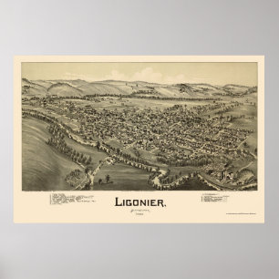 Poster Ligonier, PA Carte panoramique - 1900