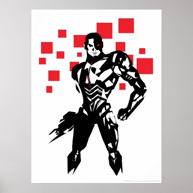 Poster Ligue de Justice | Cyborg Digital Noir Pop Art (Devant)