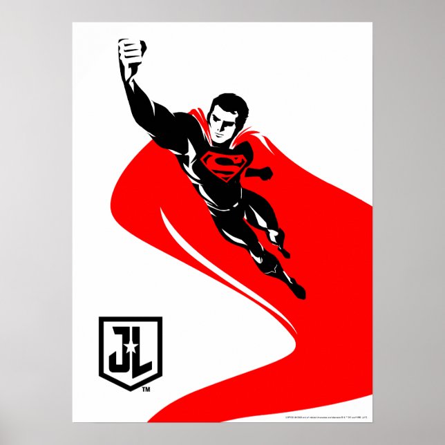Poster Ligue de Justice | Superman Flying Noir Pop Art (Devant)