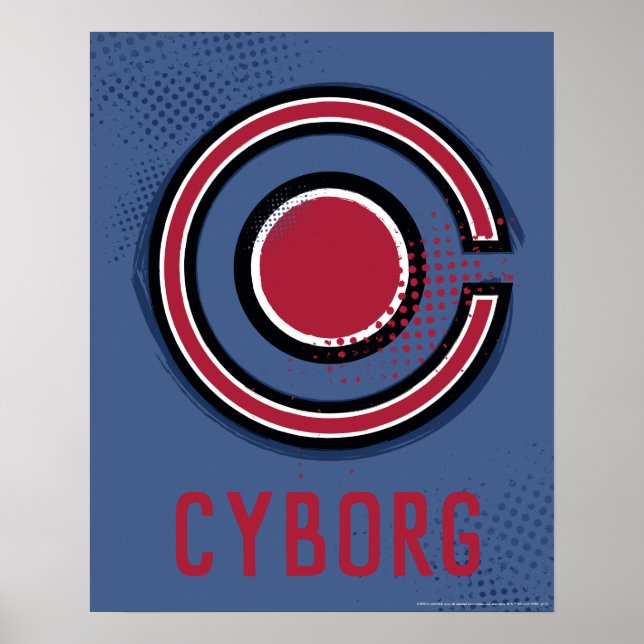 Poster Ligue de Justice | Symbole de cyborg brosse et dem (Devant)