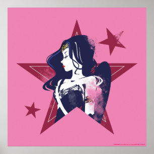 Poster Ligue de Justice   Wonder Woman & Stars Pop Art