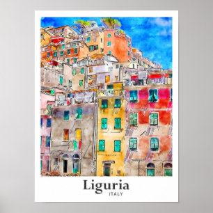 Poster Ligurie Italie Voyage Aquarelle main tirée