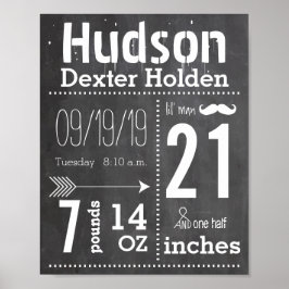 Poster Lil Man Mustache Chalkboard Garçon Baby Stat Flèch