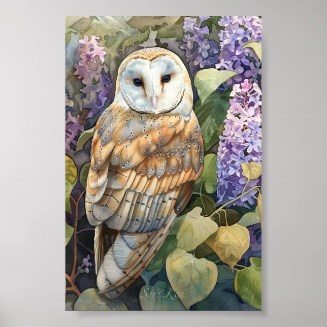 Poster Lilac Barn Owl Imprimer et télécharger (Devant)