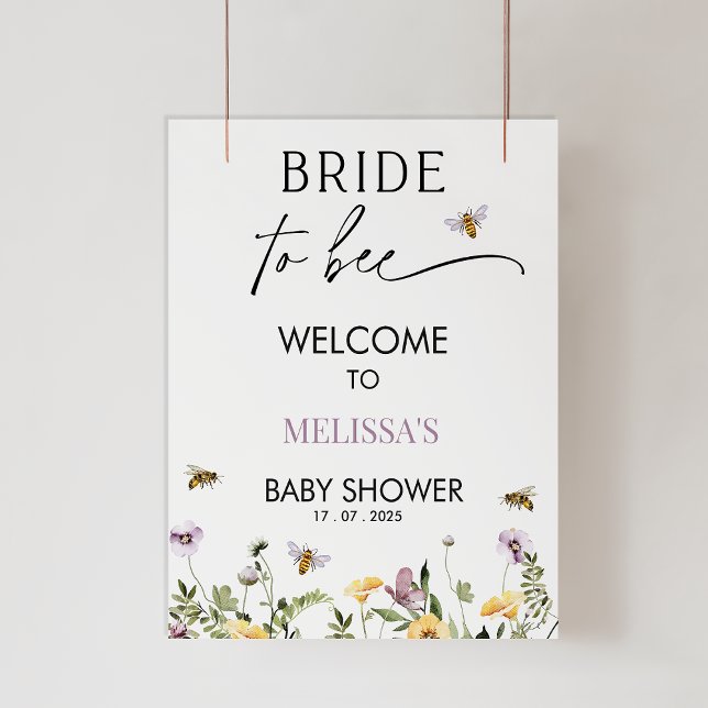 Poster Lilac Jaune Fête des mariées d'abeilles florales A (Wildflowers Bride to Bee Bridal Shower Welcome Sign, Bee Themed Baby Shower Welcome Sign, Bride Bee)