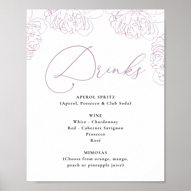 Poster Lilac Peonies Fêtes des mariées florales Menu Bois (Devant)