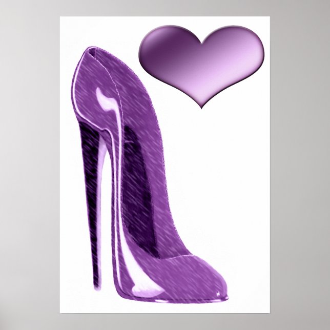 Poster Lilac Stiletto High Heel Shoe and Heart (Devant)