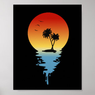 Poster L'île au coucher du soleil avec des cocotiers