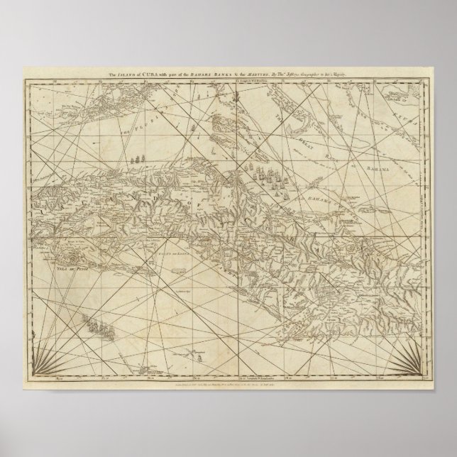 Poster L'île de Cuba avec une partie des banques bahama (Devant)