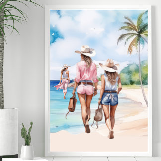 Poster L'île tropicale des trois cow-girls côtières