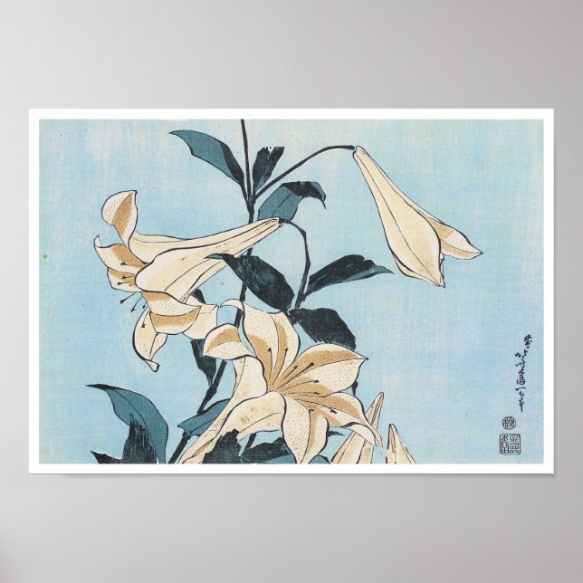 Poster Lillies, Hokusai, 1832 (Devant)