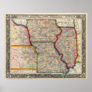 Poster L'Illinois, le Missouri, l'Iowa, le Nébraska et le