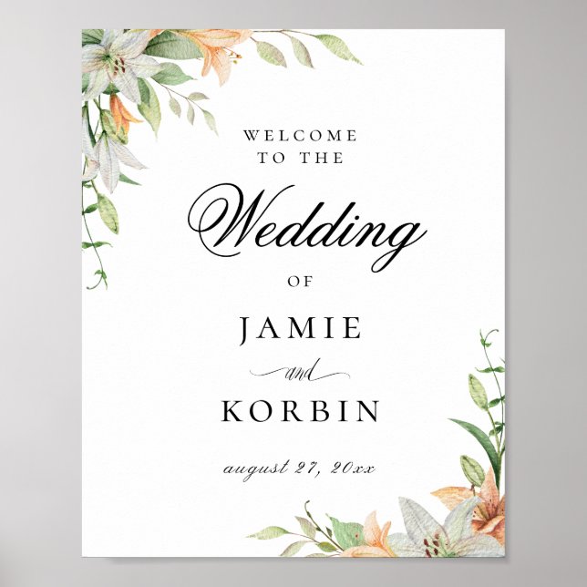 Poster Lily botanique moderne Mariage floral Bienvenue (Devant)