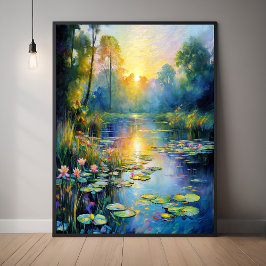 Poster Lily Pond inspiré par Monet à Sunrise Impressionni