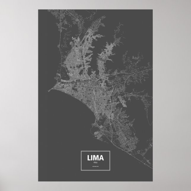 Poster Lima, Pérou (blanc sur noir) (Devant)