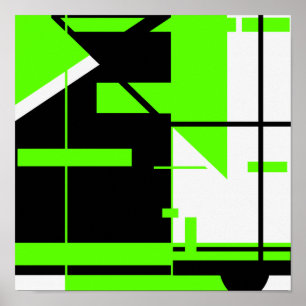 Poster Lime Vert noir sur blanc Abstrait MCM design