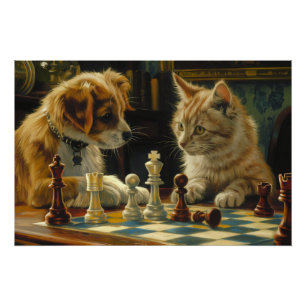 Poster L'impasse des boursiers   Chat et chien jouer aux 