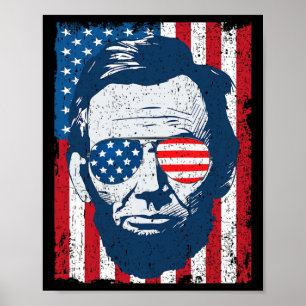 Poster Lincoln Beard Sungles &amp; Drapeau Américain 4th 