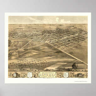 Poster Lincoln, carte panoramique de l'IL - 1869