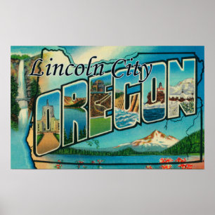 Poster Lincoln City, Oregon - Scènes de grandes lettres