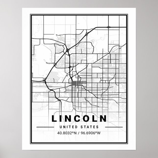 Poster Lincoln Nebraska USA Travel City Plan (Devant)