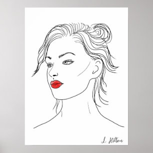 Poster Line Art Femme en rouge