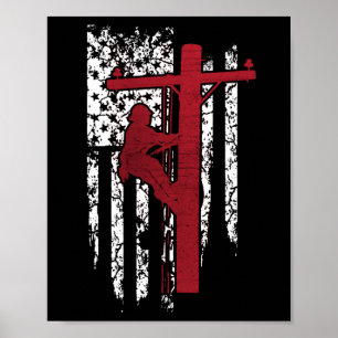Poster Lineman Shirts - Lineman Drapeau américain