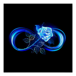 Poster L'infini lumineux avec une rose bleue