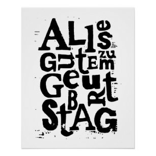Poster Lino Cut noir et blanc allemand "Joyeux anniversai