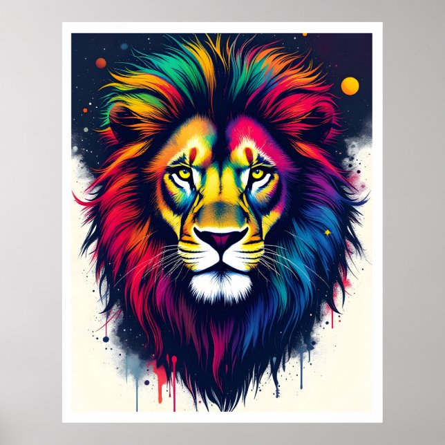 Poster Lion abstrait multicolore vibrant (Devant)