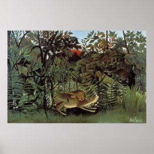 Poster Lion affamé par Henri Rousseau, animal sauvage Vin