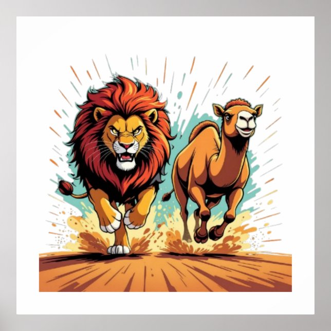 Poster Lion and Llama Dash (Devant)