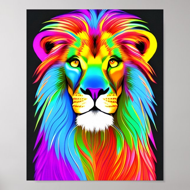 Poster Lion arc-en-ciel Neon (Devant)