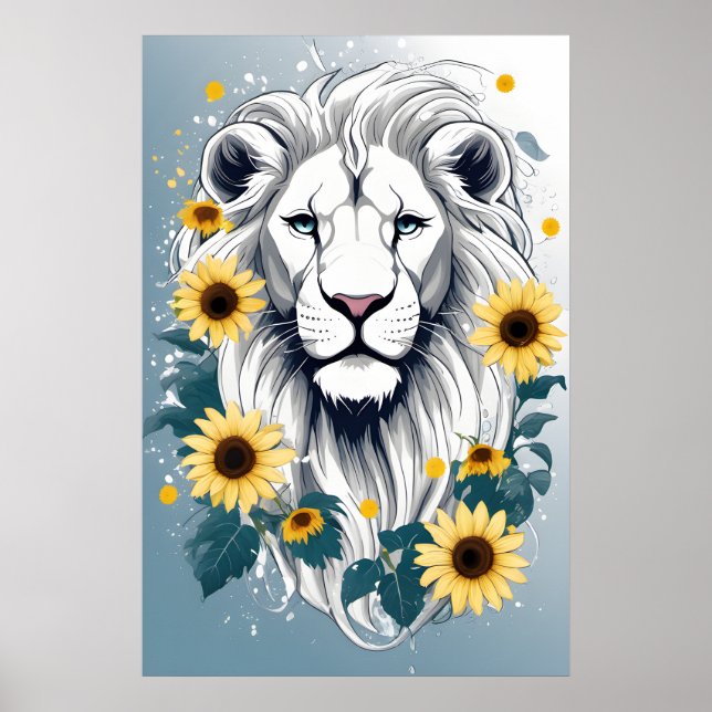 Poster Lion Art, Faune Safari Africain White Lion Wall (Devant)