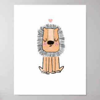 Poster Lion art mignon aquarelle maternelle