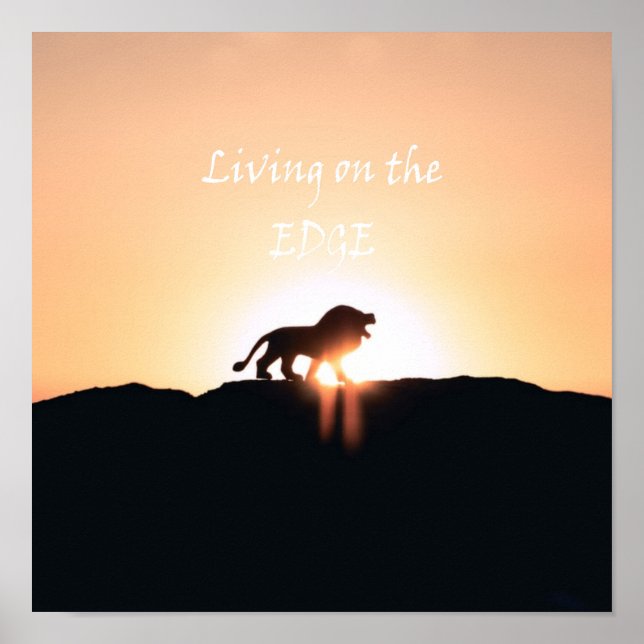 Poster Lion au coucher du soleil Vivre à la lisière (Devant)