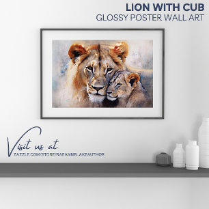 Poster lion avec Cub Wall Art brillant