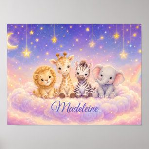 Poster Lion bébé girafe zèbre et éléphant personnalisés