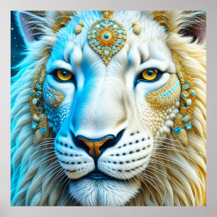 Poster Lion blanc et or majestueux