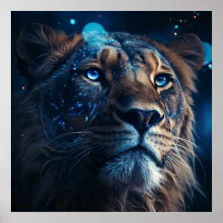 Poster Lion Bleu Visage Art Lion