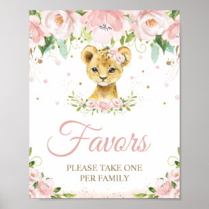 Poster Lion Blush rose Baby shower Floral Anniversaire Fa