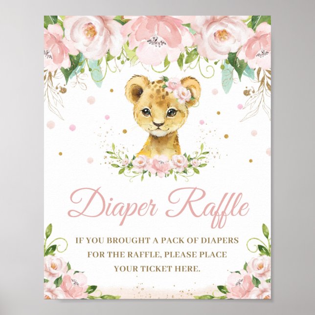 Poster Lion Blush rose Baby shower floral Barreau Raffin (Devant)