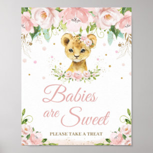 Poster Lion Blush rose Floral Baby shower doux