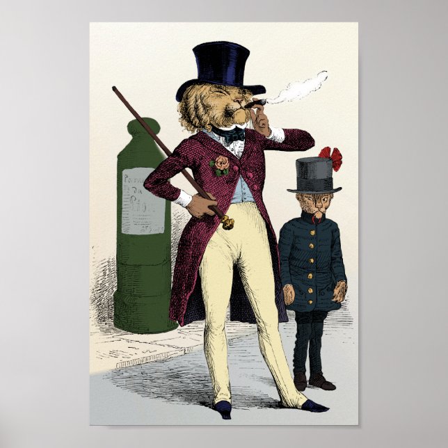Poster Lion-bonbon victorien fumant cigare (Devant)