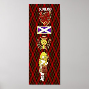 Poster Lion, chardon, drapeau et joueur de pipeau